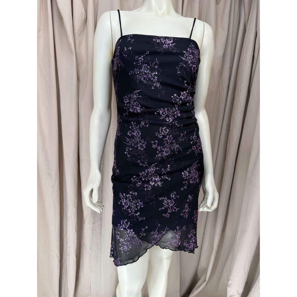 Vintage Y2K Candy Rocket Purple Glitter Floral Mesh Dress M Whimsigoth Fairy